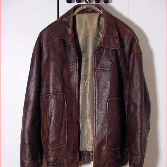 Vtg 80's Spiegel Distress Brown Leather Bomber Jacket Sz XLT /2XLT - Picture 1 of 10